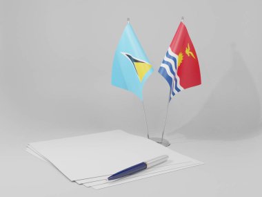 Kiribati - Saint Lucia Anlaşması Bayrakları, Beyaz Arkaplan - 3D Render
