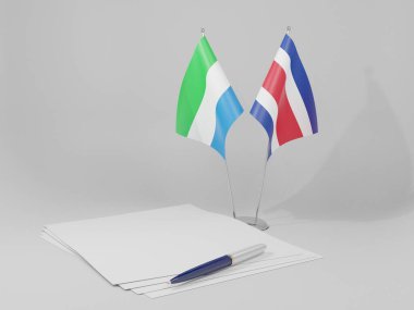 Kosta Rika - Sierra Leone Anlaşması Bayrakları, Beyaz Arkaplan - 3D Render