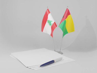 Gine Bissau - Lübnan Anlaşması Bayrakları, Beyaz Arkaplan - 3D Render