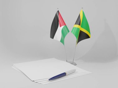 Jamaika - Ürdün Anlaşması Bayrakları, Beyaz Arkaplan - 3D Hazırlama