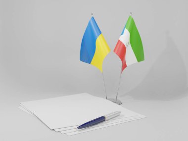 Ekvator Ginesi - Ukrayna Anlaşması Bayrakları, Beyaz Arkaplan - 3D Render