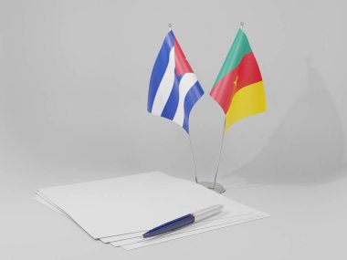 Kamerun - Küba Anlaşması Bayrakları, Beyaz Arkaplan - 3D Render