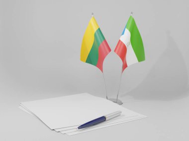 Ekvator Ginesi - Litvanya Anlaşması Bayrakları, Beyaz Arkaplan - 3D Render