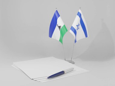 İsrail - Lesotho Anlaşması Bayrakları, Beyaz Arkaplan - 3D Render