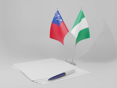 Nijerya - Samoa Anlaşması Bayrakları, Beyaz Arkaplan - 3D Render