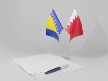Bahreyn - Bosna-Hersek Anlaşması Bayrakları, Beyaz Arkaplan - 3D Hazırlama