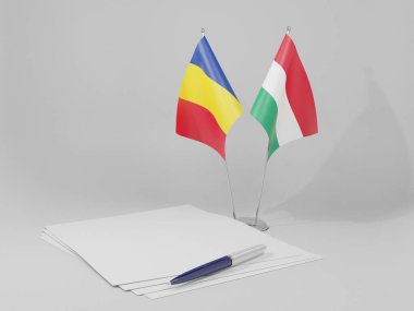 Macaristan - Romanya Anlaşması Bayrakları, Beyaz Arkaplan - 3D Hazırlama