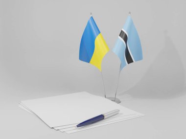 Botswana - Ukrayna Anlaşması Bayrakları, Beyaz Arkaplan - 3D Render