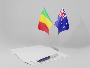 Avusturalya - Mali Anlaşması Bayrakları, Beyaz Arkaplan - 3D Hazırlama