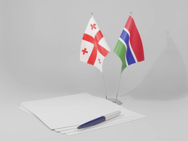 Gambiya - Georgia Anlaşması Bayrakları, Beyaz Arkaplan - 3D Hazırlama