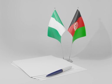 Afganistan - Nijerya Anlaşması Bayrakları, Beyaz Arkaplan - 3D Render