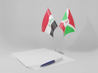Burundi - Irak Anlaşması Bayrakları, Beyaz Arkaplan - 3D Hazırlama