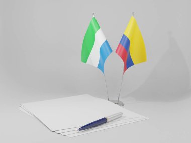 Kolombiya - Sierra Leone Anlaşması Bayrakları, Beyaz Arkaplan - 3D Render