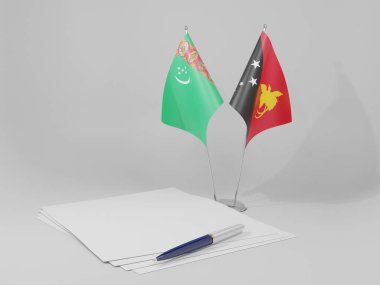 Papua Yeni Gine - Türkmenistan Anlaşması Bayrakları, Beyaz Arkaplan - 3D Render