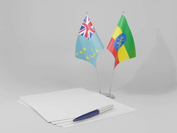 Αιθιοπία Σημαίες Συμφωνία Τουβαλού Λευκό Φόντο Render — Φωτογραφία Αρχείου