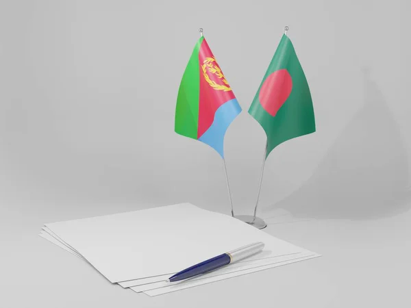 Bangladesh Banderas Del Acuerdo Eritrea Fondo Blanco Render — Foto de Stock