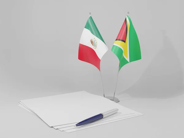 Gujana Meksyk Flagi Umowy Białe Tło Render — Zdjęcie stockowe