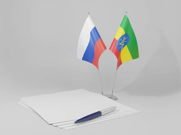 Etiopia Bandiere Dell Accordo Russia Sfondo Bianco Render — Foto Stock