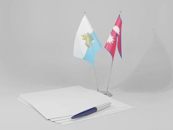 Nepal San Marino Flagi Umowy Białe Tło Render — Zdjęcie stockowe