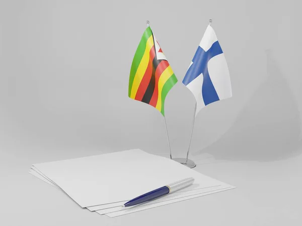 Finlandia Bandiere Dell Accordo Zimbabwe Sfondo Bianco Render — Foto Stock