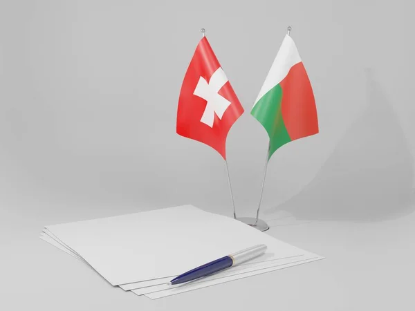 Madagascar Svizzera Bandiere Dell Accordo Sfondo Bianco Render — Foto Stock