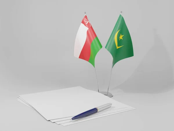 Mauritania Bandiere Dell Accordo Oman Sfondo Bianco Render — Foto Stock