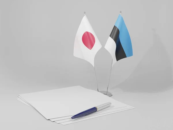 Estónia Acordo Japão Bandeiras Fundo Branco Render — Fotografia de Stock