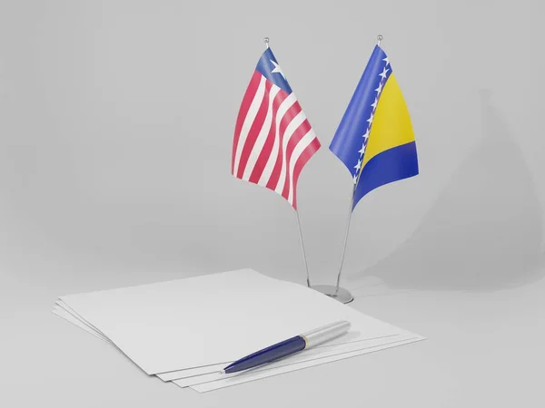 Bosnia Herzegovina Banderas Del Acuerdo Liberia Fondo Blanco Render — Foto de Stock