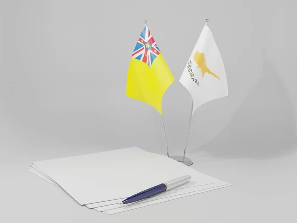 Chipre Banderas Del Acuerdo Niue Fondo Blanco Render —  Fotos de Stock