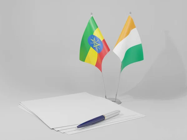 Côte Ivoire Drapeaux Accord Éthiopie Fond Blanc Render — Photo