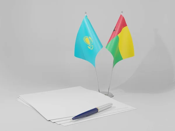 Guiné Bissau Acordo Cazaquistão Bandeiras Fundo Branco Render — Fotografia de Stock