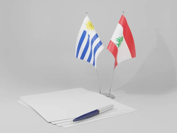 Líbano Acordos Uruguai Bandeiras Fundo Branco Render — Fotografia de Stock