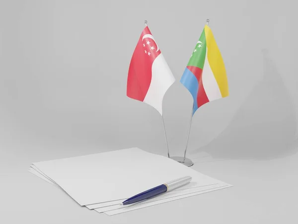 Comoros Singapore Agreement Flags White Background Render — Stock Photo, Image