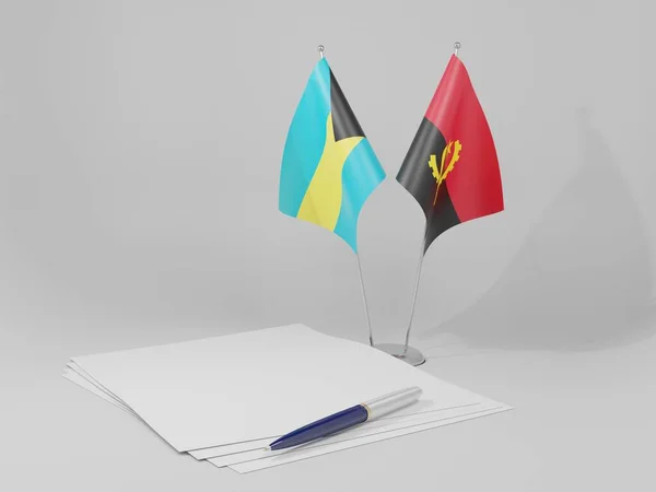 Angola Bahamas Abkommen Flaggen Weißer Hintergrund Render — Stockfoto