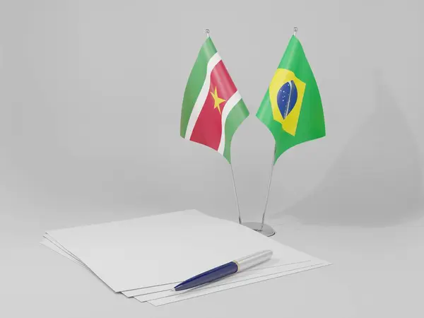 Brazílie Surinam Agreement Flags Bílé Pozadí Vykreslování — Stock fotografie