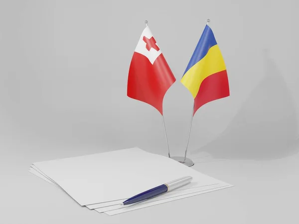 Rumania Banderas Del Acuerdo Tonga Fondo Blanco Render — Foto de Stock