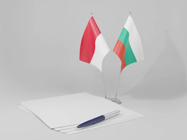 Bulgaria Banderas Del Acuerdo Indonesia Fondo Blanco Render —  Fotos de Stock