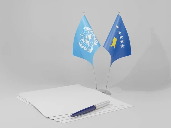 コソボ 国際連合協定旗 3Dレンダリング — ストック写真