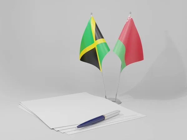 Λευκορωσία Τζαμάικα Σημαίες Συμφωνία Λευκό Φόντο Render — Φωτογραφία Αρχείου
