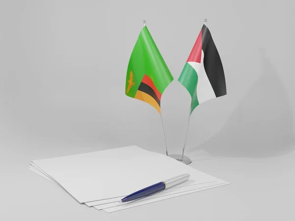 Palestine Zambia Agreement Flags White Background Render — 图库照片