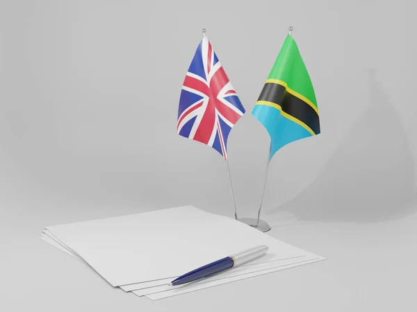 Tanzania Banderas Del Acuerdo Del Reino Unido Fondo Blanco Render — Foto de Stock