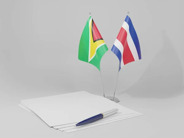 Costa Rica Guyana Megállapodás Zászlók Fehér Háttér Render — Stock Fotó