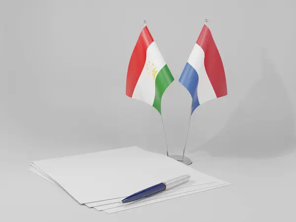 Países Baixos Acordo Tajiquistão Bandeiras Fundo Branco Render — Fotografia de Stock