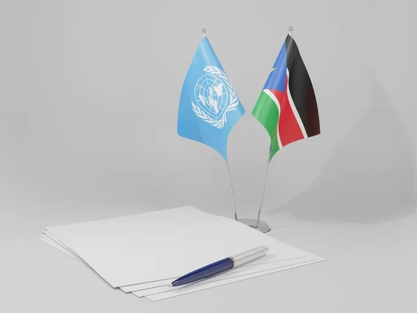 南スーダン 国際連合協定旗 白の背景 3Dレンダリング — ストック写真