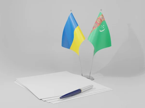 Turkménistan Ukraine Drapeaux Accord Fond Blanc Render — Photo