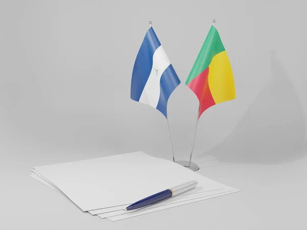 Bénin Nicaragua Drapeaux Accord Fond Blanc Render — Photo