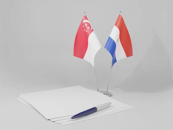 Paraguay Drapeaux Accord Singapour Fond Blanc Render — Photo