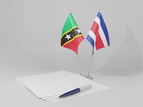 Κόστα Ρίκα Άγιος Χριστόφορος Και Νέβις Σημαίες Συμφωνία Λευκό Φόντο — Φωτογραφία Αρχείου