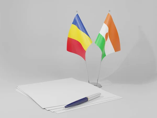 Niger Drapeaux Accord Roumanie Fond Blanc Render — Photo