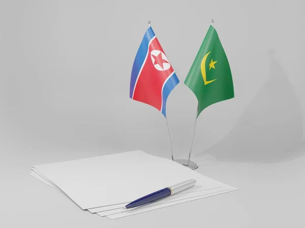 Μαυριτανία Βορειοκορεατική Συμφωνία Σημαίες Λευκό Φόντο Render — Φωτογραφία Αρχείου